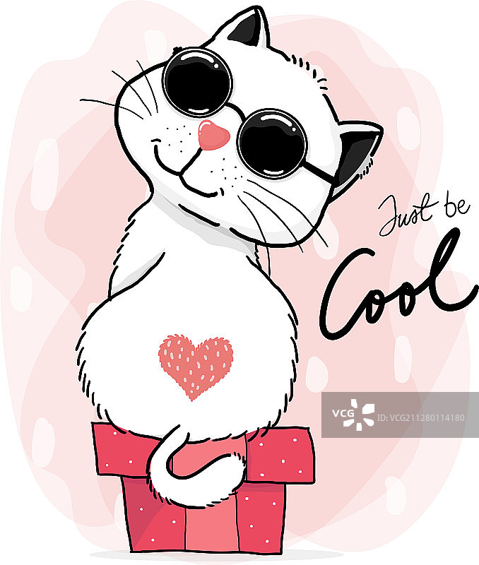 快乐可爱的白色蓬松肥猫，带爱心图片素材