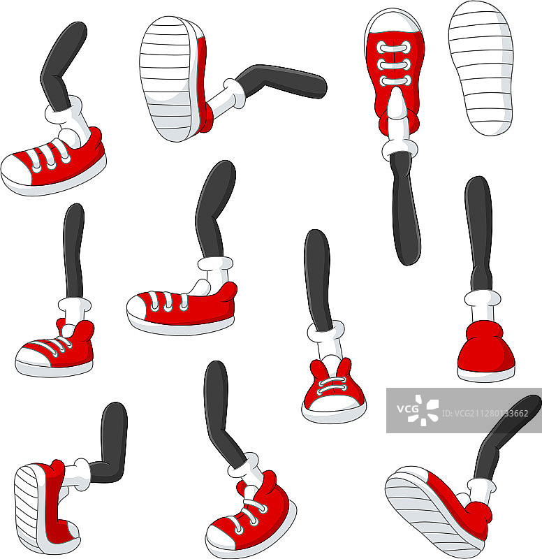 漫画红色运动鞋细腿行走图片素材
