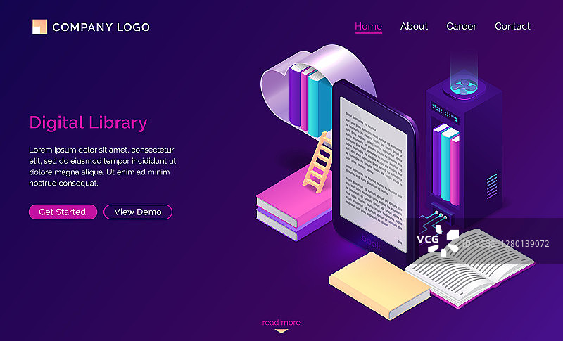 在线图书馆电子阅读2.5D图图片素材