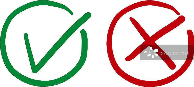 手绘圆形勾叉符号套装图片素材