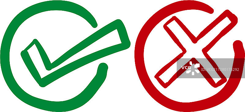 手绘圆形勾叉符号套装图片素材