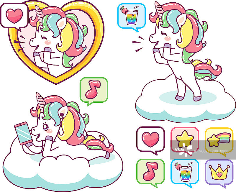 可爱多彩快乐独角兽发送信息图片素材