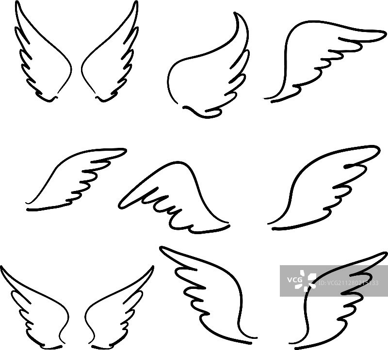 手绘涂鸦天使翅膀草图图片素材