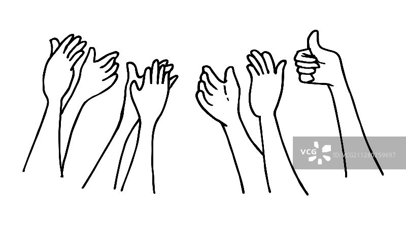 涂鸦举手，鼓掌欢呼的手势图片素材