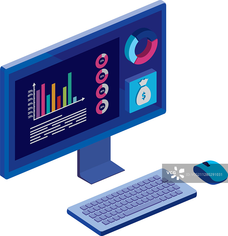 带有统计数据和菜单应用程序的电脑桌面图片素材