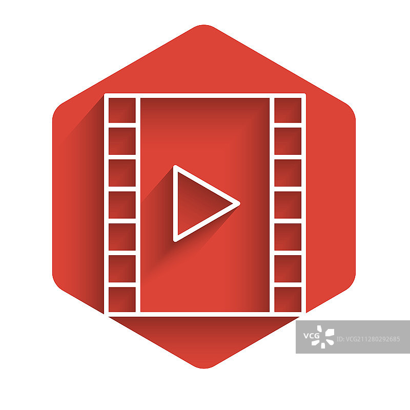 白色线条播放视频图标，长阴影图片素材