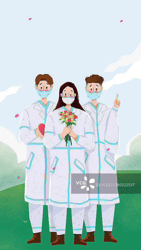 劳动节的三个医护工作人员劳动最光荣无字图片素材
