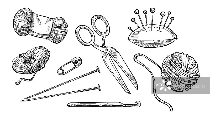 毛线球和针织工具图片素材