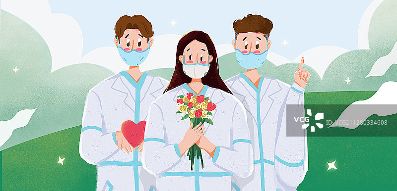 劳动节最美劳动者三个医护人员无字横图图片素材