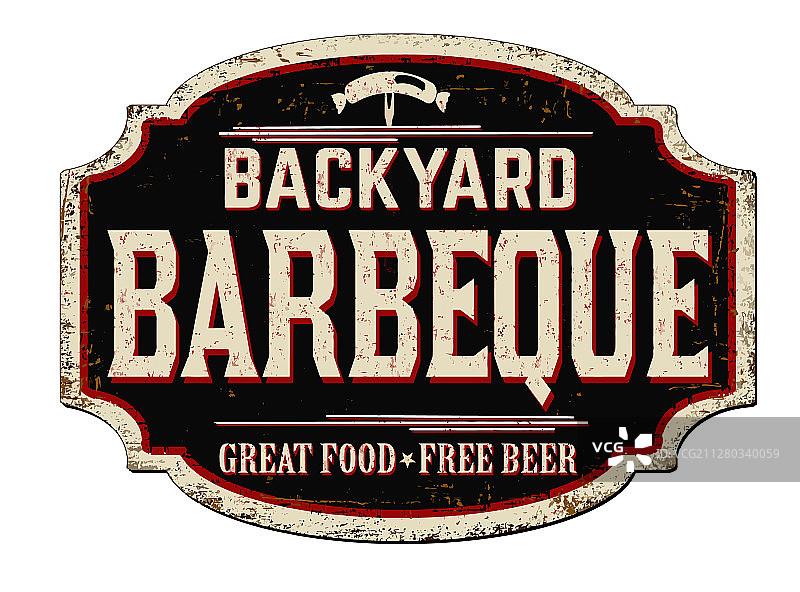 后院烧烤复古铁锈金属标志图片素材