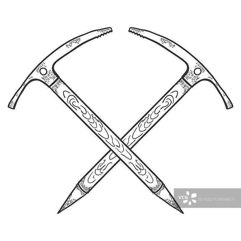手绘交叉冰镐登山工具图片素材