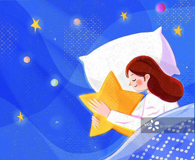 横版晚安插画图片素材