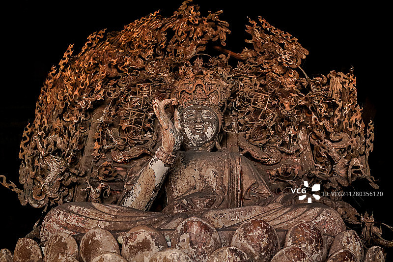 山西晋中平遥双林寺彩塑弥勒佛像（木胎泥塑）图片素材