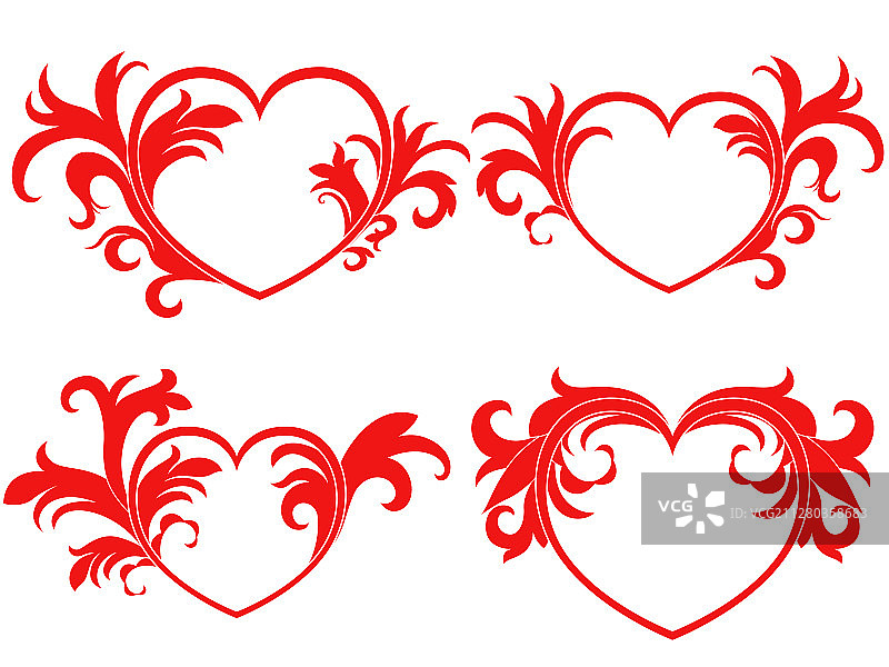 四个红色情人节爱心套装图片素材