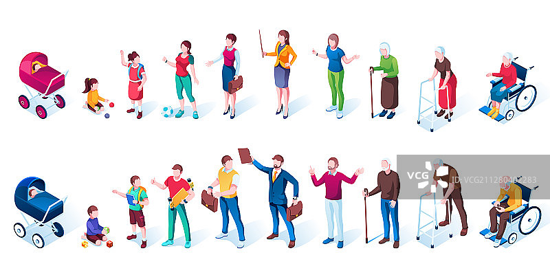 卡通人物不同年龄阶段图片素材