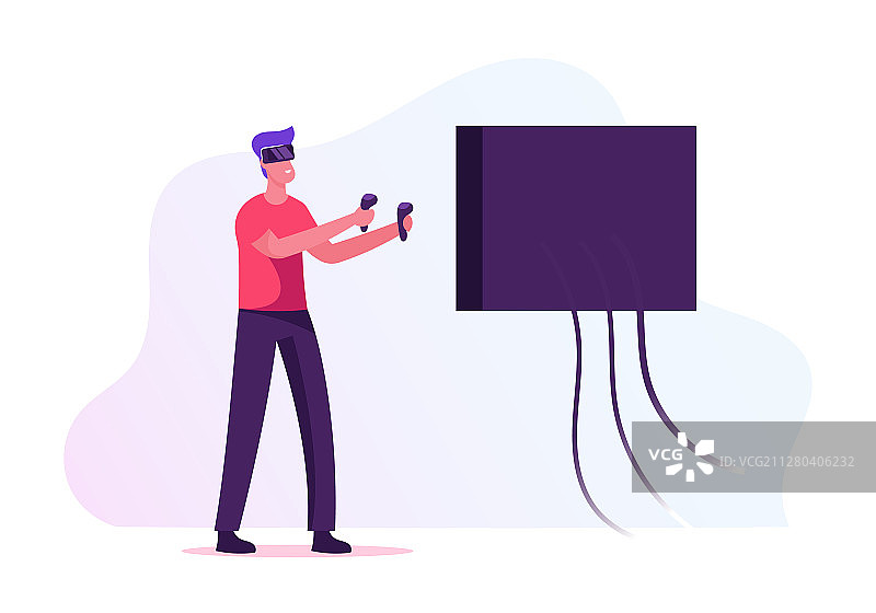 男人戴着VR眼镜玩电子游戏图片素材