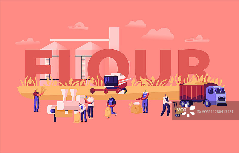 小麦面粉生产概念流程图片素材