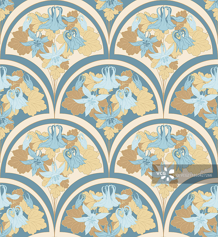 新艺术风格耧斗菜无缝图案图片素材