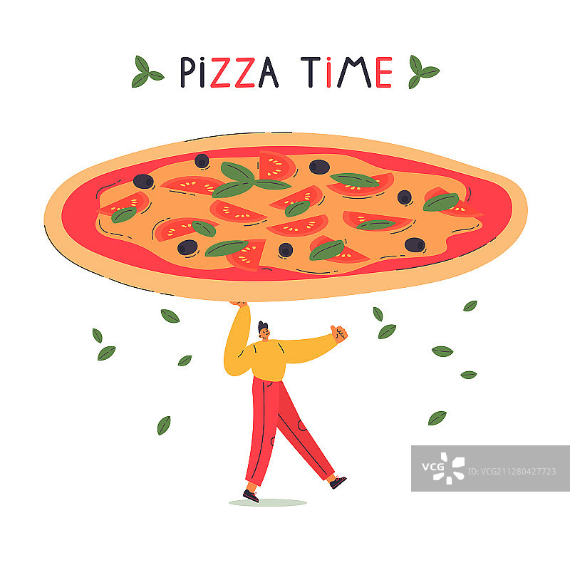 年轻人拿着披萨外卖图片素材