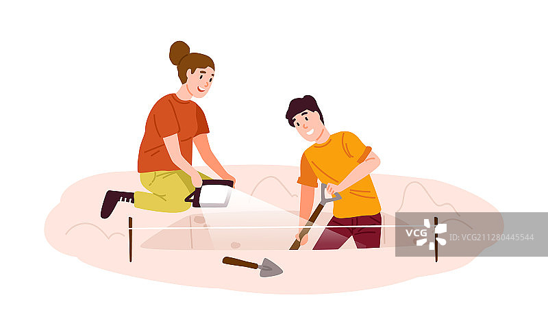 考古挖掘寻宝扁平风格图片素材