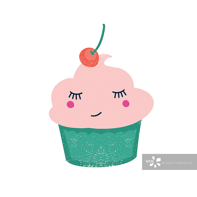 带有扁平樱桃的可爱纸杯蛋糕图片素材