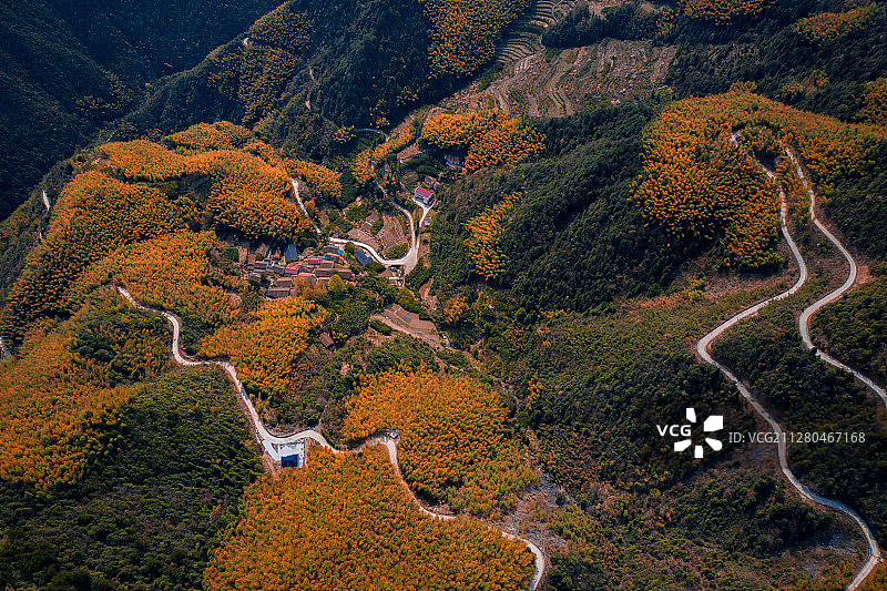 丽水遂昌郑岗山林场传济村盘山公路航拍图片素材