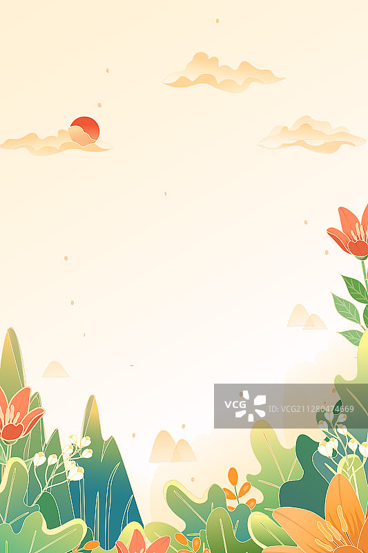 亲子母亲节重阳节出游登山登高走路夕阳风景中国风矢量插画图片素材