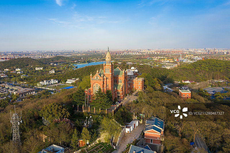 上海松江佘山国家森林公园佘山天主教堂航拍图片素材