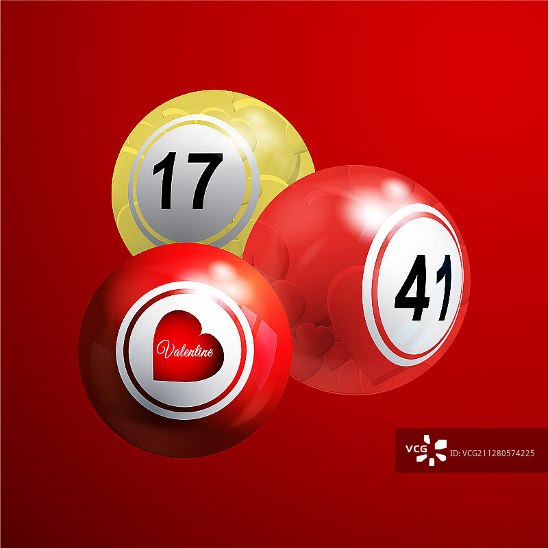 红色背景上的心形情人节宾果彩票球图片素材