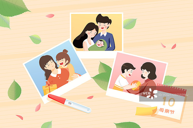亲子母亲节相片照片背景矢量插画图片素材