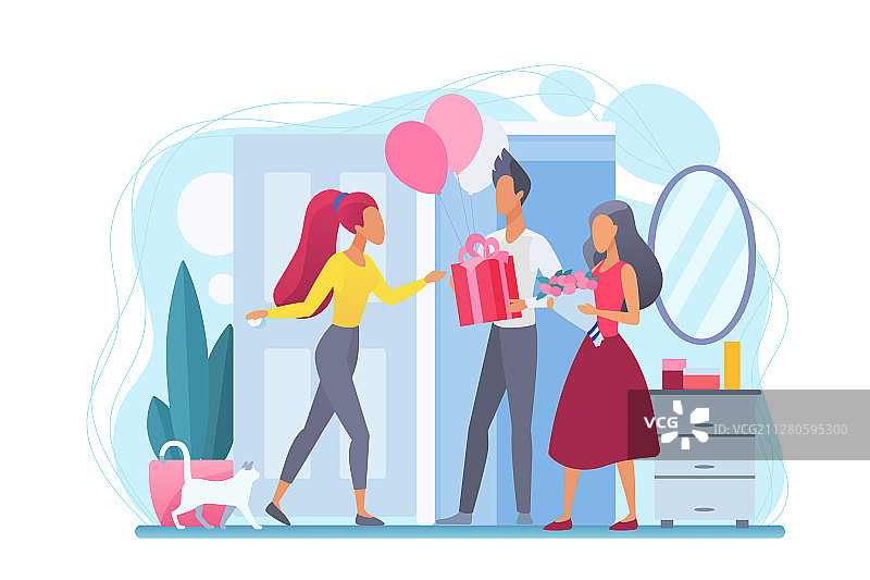 女孩迎接客人图片素材