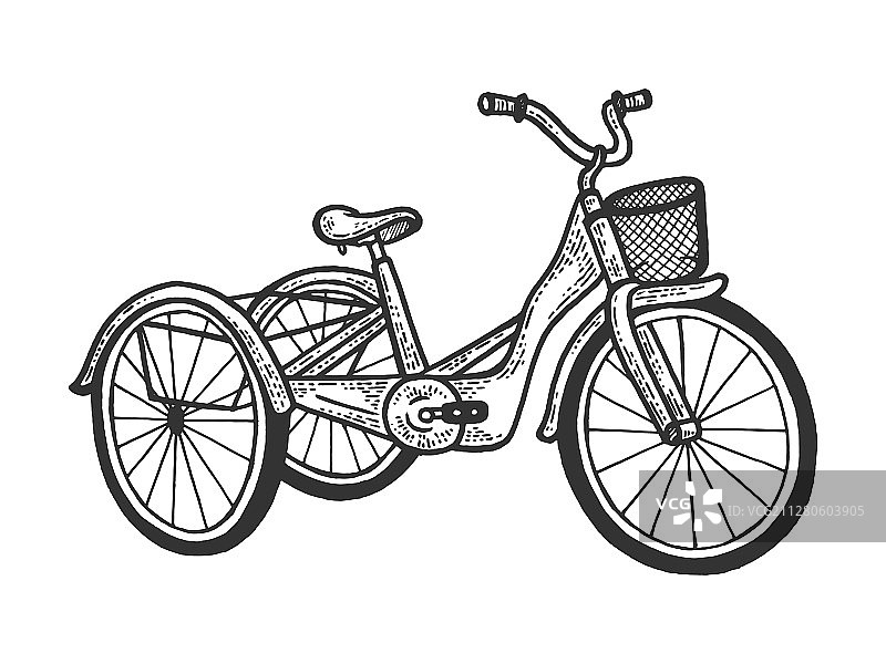 三轮车交通工具速写图片素材