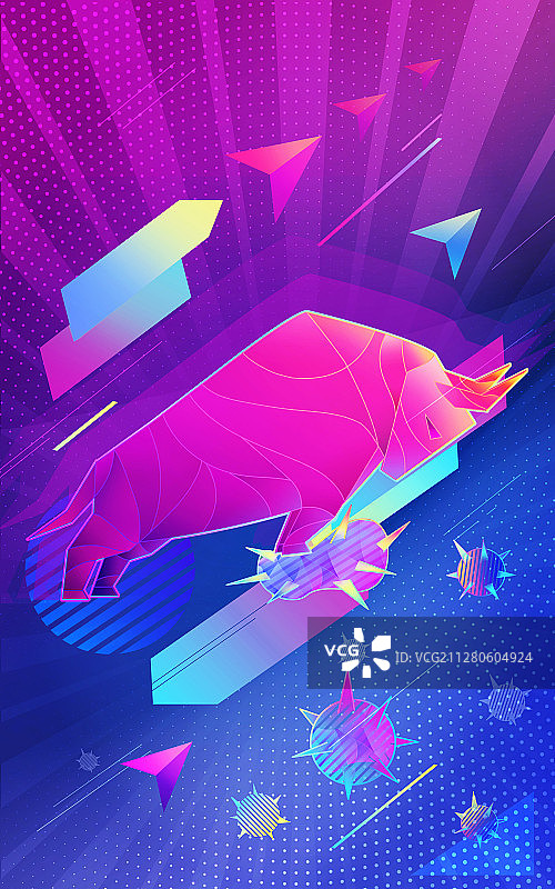 牛踩病毒经济复苏图（竖版）图片素材