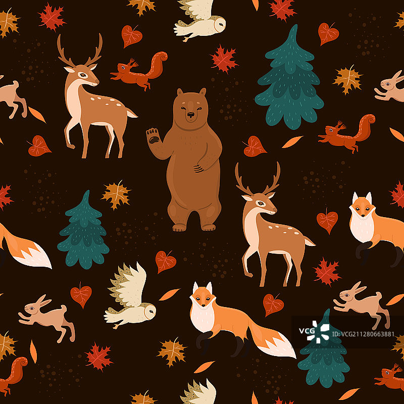 森林动物无缝图案图片素材