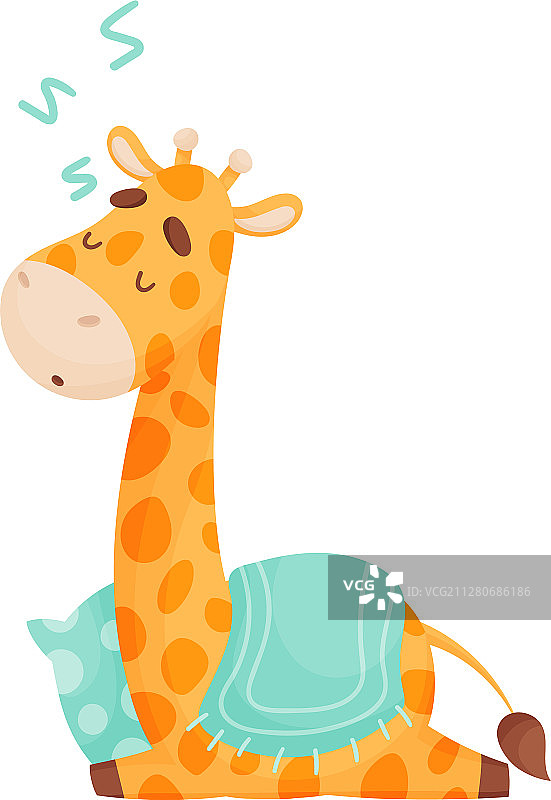 可爱长颈鹿卡通角色睡觉盖着图片素材
