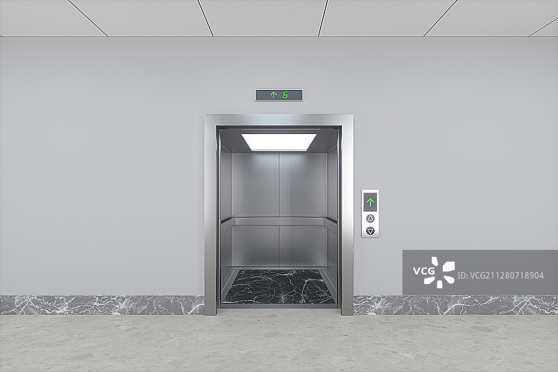 打开着的升降电梯 3D渲染图片素材
