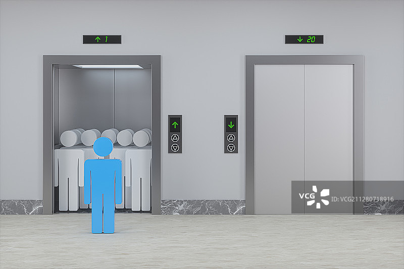 升降电梯与满载的人 3D渲染图片素材