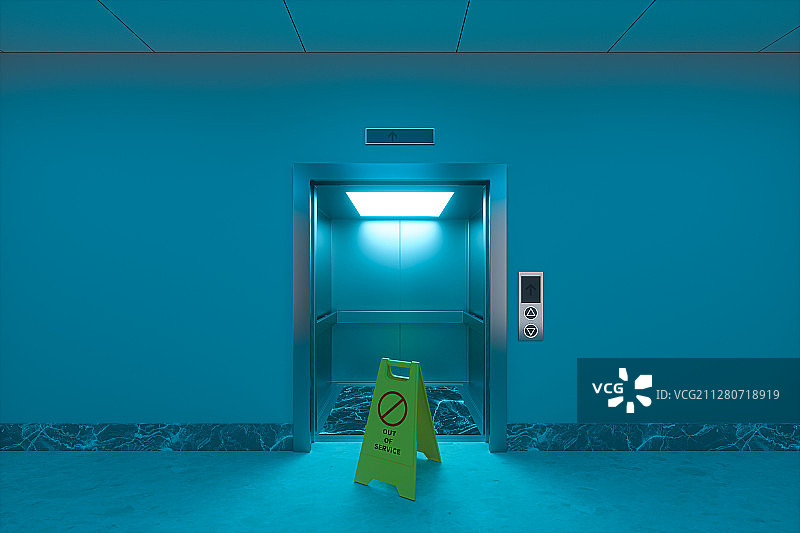 夜晚故障的电梯 3D渲染图片素材