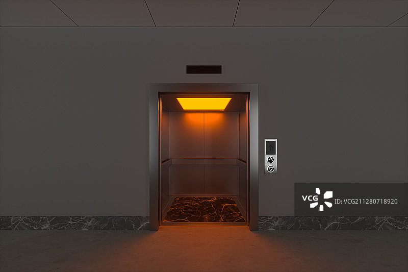 夜晚故障的电梯 3D渲染图片素材