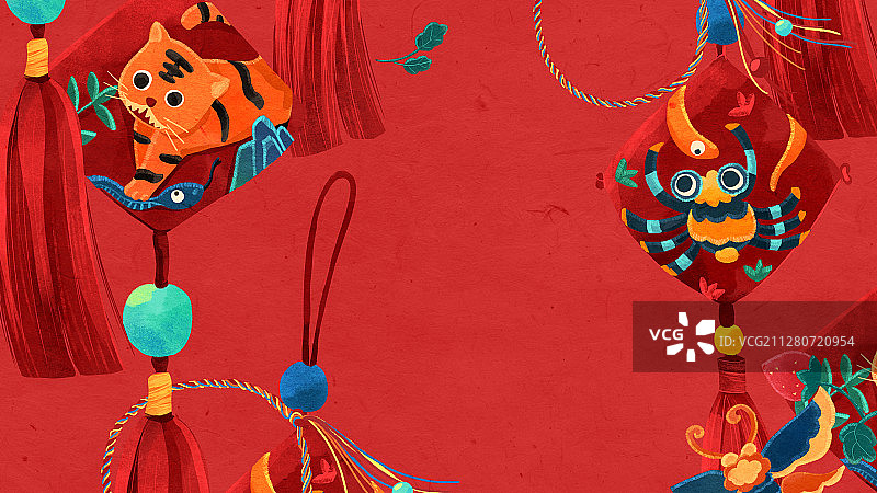 中华传统刺绣香囊五色线插画图片素材