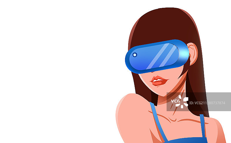卡通手绘女子戴VR眼镜科技时尚插画图片素材