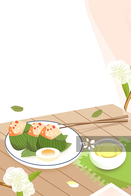 卡通手绘端午节粽子放在桌子上插画图片素材