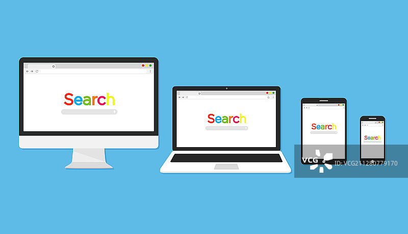 带有打开的浏览器监视器的电脑图片素材