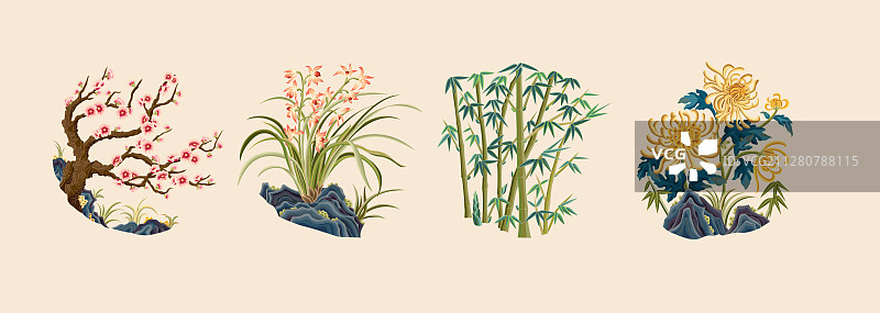 梅兰竹菊传统植物图案图片素材