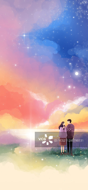 浪漫星空下约会的情侣图片素材