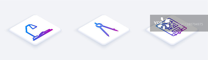 2.5D线条台灯工作场所套装图片素材