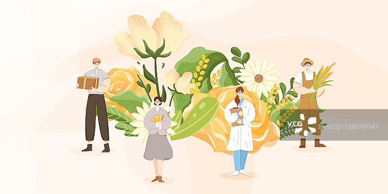 各职业人物植物背景图片素材