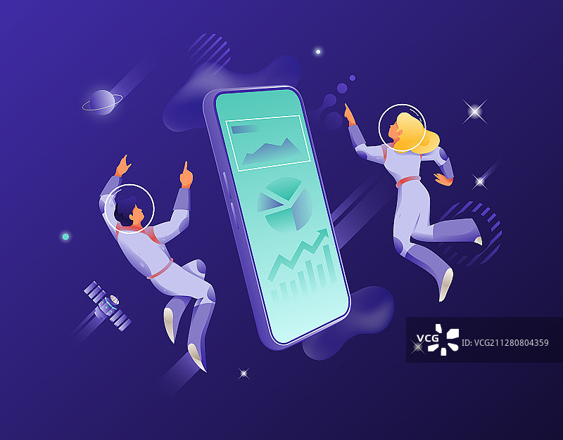 男人和女人与大屏智能手机图片素材