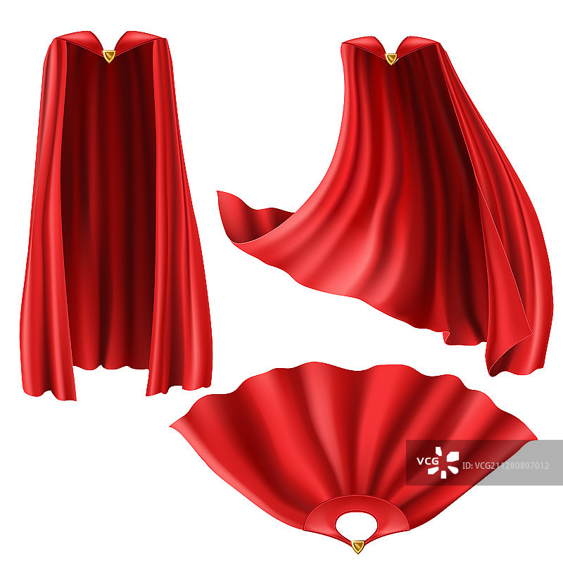 带金色别针的红色超级英雄斗篷披风图片素材