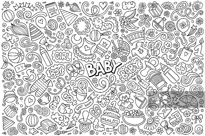 线条艺术涂鸦卡通物件合集图片素材